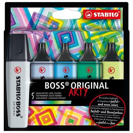 STABILO Szövegkiemelő készlet, 2-5 mm, STABILO "BOSS original Arty", 5 hideg szín
