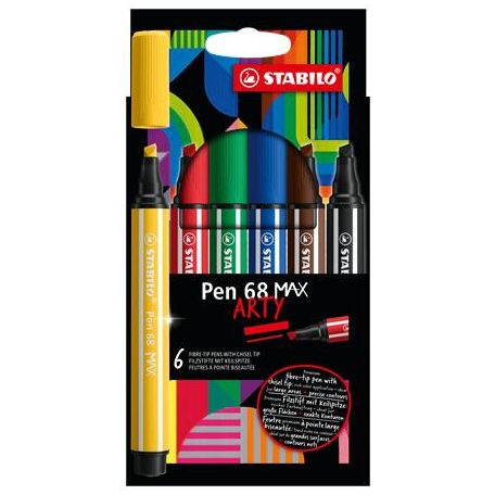 STABILO Filctoll készlet, 1-5 mm, vágott hegy, STABILO "Pen 68 MAX", 6 különböző szín