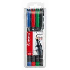   STABILO Alkoholos marker készlet, 0,4 mm, STABILO "OHPen S", 4 különböző szín