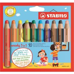   STABILO Színes ceruza készlet, kerek, vastag, STABILO "Woody 3 in 1", 10 különböző szín