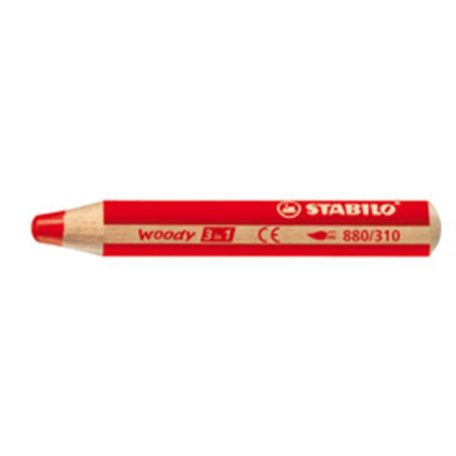 STABILO Színes ceruza, kerek, vastag, STABILO "Woody 3 in 1", piros