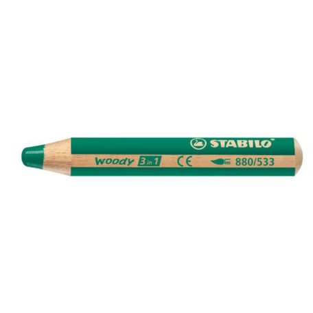 STABILO Színes ceruza, kerek, vastag, STABILO "Woody 3 in 1", sötétzöld