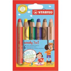   STABILO Színes ceruza készlet, kerek, vastag, STABILO "Woody 3 in 1", 6 különböző szín