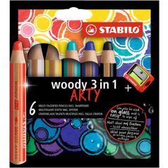   STABILO Színes ceruza készlet, kerek, vastag, STABILO "Woody ARTY 3 in 1", 6 különböző szín