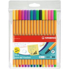   STABILO Tűfilc készlet, 0,4 mm, STABILO "Point 88", 10+5 különböző szín