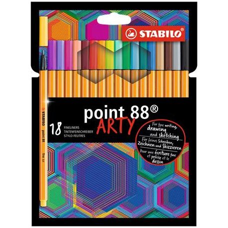 STABILO Tűfilc készlet, 0,4 mm, STABILO "Point 88 ARTY", 18 különböző szín