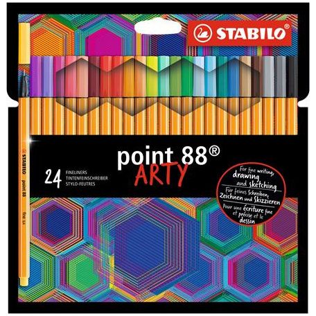 STABILO Tűfilc készlet, 0,4 mm, STABILO "Point 88 ARTY", 24 különböző szín