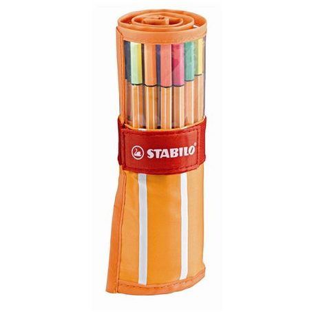 STABILO Tűfilc készlet, 0,4 mm, felcsavarható szett, neon színekkel, STABILO "Point 88", 30 különböző szín