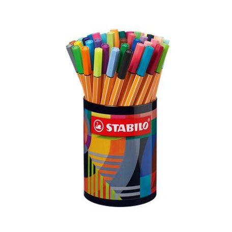 STABILO Tűfilc készlet, hengeres fém doboz, 0,4 mm, STABILO "point 88 ARTY", 45 különböző szín