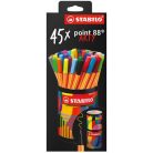 STABILO Tűfilc készlet, hengeres fém doboz, 0,4 mm, STABILO "point 88 ARTY", 45 különböző szín