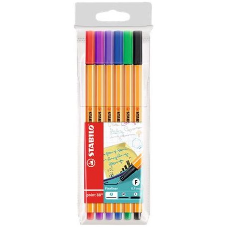 STABILO Tűfilc készlet, 0,4 mm, STABILO "Point 88", 6 különböző szín