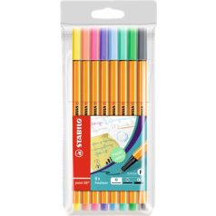   STABILO Tűfilc készlet, 0,4 mm, STABILO "Point 88", 8 pasztell szín