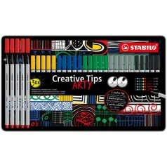   STABILO Tűfilc készlet, fém doboz, STABILO "Creative Tips ARTY", 6 különböző szín, 5 különböző vastagság