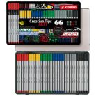 STABILO Tűfilc készlet, fém doboz, STABILO "Creative Tips ARTY", 6 különböző szín, 5 különböző vastagság