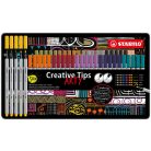 STABILO Tűfilc készlet, fém doboz, STABILO "Creative Tips ARTY", 10 különböző szín, 5 különböző vastagság