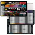 STABILO Tűfilc készlet, fém doboz, STABILO "Creative Tips ARTY", 10 különböző szín, 5 különböző vastagság