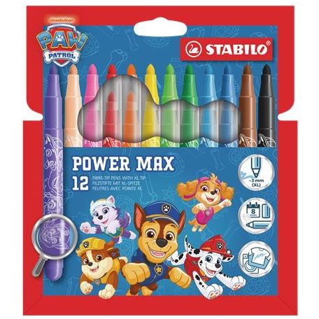 STABILO Filctoll készlet, vastag, 3 mm, STABILO "Power Max", Mancs őrjárat, 12 különböző szín