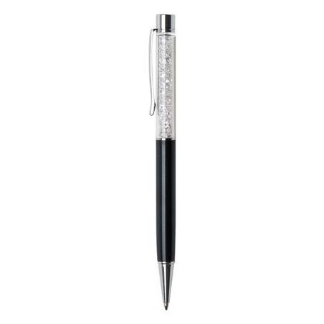 ART CRYSTELLA Golyóstoll, fekete, felül fehér SWAROVSKI® kristállyal töltve, 14 cm, ART CRYSTELLA®