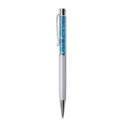   ART CRYSTELLA Golyóstoll, krémfehér, felül aquakék SWAROVSKI® kristályokkal töltve, 14 cm, ART CRYSTELLA®