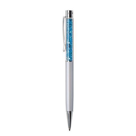 ART CRYSTELLA Golyóstoll, krémfehér, felül aquakék SWAROVSKI® kristályokkal töltve, 14 cm, ART CRYSTELLA®