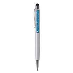   ART CRYSTELLA Golyóstoll, krémfehér, felül aquakék SWAROVSKI® kristályokkal töltve, TOUCH, 14 cm, ART CRYSTELLA®