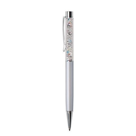 ART CRYSTELLA Golyóstoll, krémfehér, felül színjátszós fehér SWAROVSKI® kristállyal töltve, 14 cm, ART CRYSTELLA®