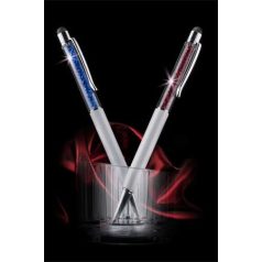   ART CRYSTELLA Golyóstoll, krémfehér, felül zafírkék SWAROVSKI® kristállyal töltve, érintővel, 14 cm, ART CRYSTELLA®