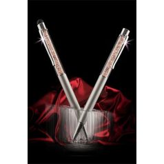   ART CRYSTELLA Golyóstoll, ezüst, felül arany SWAROVSKI® kristályokkal töltve 14 cm, ART CRYSTELLA®