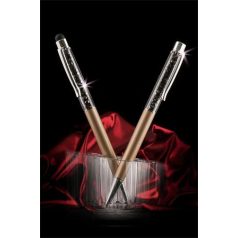   ART CRYSTELLA Golyóstoll, arany, felül fekete SWAROVSKI® kristályokkal töltve 14 cm, ART CRYSTELLA®