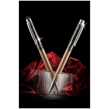 ART CRYSTELLA Golyóstoll, arany, felül fekete SWAROVSKI® kristályokkal töltve 14 cm, ART CRYSTELLA®