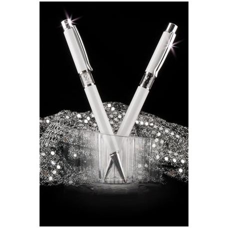 ART CRYSTELLA Golyóstoll, fehér, középen fehér SWAROVSKI® kristállyal töltve, 14cm, ART CRYSTELLA®