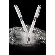   ART CRYSTELLA Golyóstoll, fehér, középen zafírkék SWAROVSKI® kristállyal töltve, 14cm, ART CRYSTELLA®