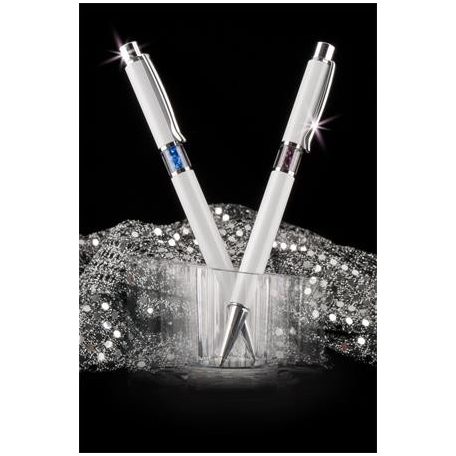 ART CRYSTELLA Golyóstoll, fehér, középen zafírkék SWAROVSKI® kristállyal töltve, 14cm, ART CRYSTELLA®