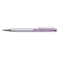   ART CRYSTELLA Golyóstoll, krémfehér, felül orgona lila SWAROVSKI® kristállyal töltve, 14 cm, ART CRYSTELLA®