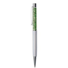   ART CRYSTELLA Golyóstoll, krémfehér, felül zöld SWAROVSKI® kristállyal töltve, 14 cm, ART CRYSTELLA®