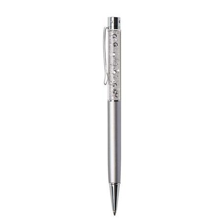 ART CRYSTELLA Golyóstoll, ezüst, felül fehér SWAROVSKI® kristállyal töltve, 14 cm, ART CRYSTELLA®