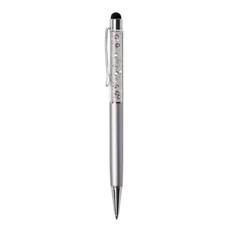 ART CRYSTELLA Golyóstoll, ezüst, felül fehér SWAROVSKI® kristállyal töltve, érintővel, 14 cm, ART CRYSTELLA®