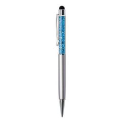   ART CRYSTELLA Golyóstoll, ezüst, felül aquakék SWAROVSKI® kristállyal töltve, érintővel, 14 cm, ART CRYSTELLA®
