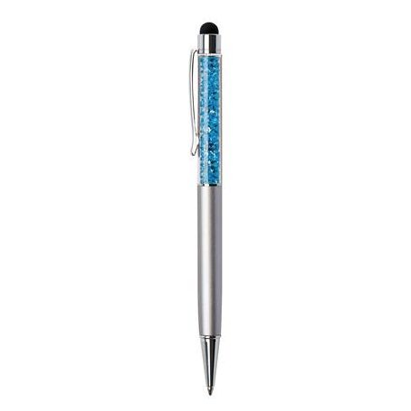 ART CRYSTELLA Golyóstoll, ezüst, felül aquakék SWAROVSKI® kristállyal töltve, érintővel, 14 cm, ART CRYSTELLA®