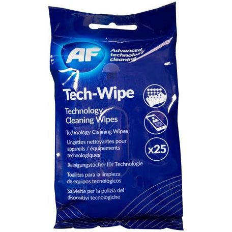 AF Tisztítókendő, képernyőhöz, alkoholmentes, nedves, 25 db, AF "Tech-wipes"