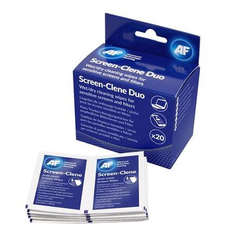 AF Tisztítókendő, képernyőhöz, 20 db nedves-száraz kendőpár, AF "Screen-Clene Duo"