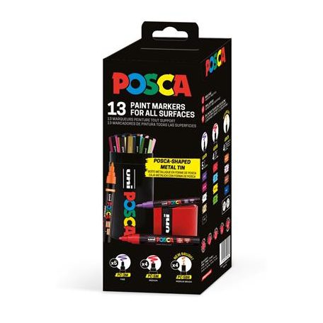 UNI Dekormarker készlet, Posca fém dobozos, UNI "Posca", 13 különböző szín