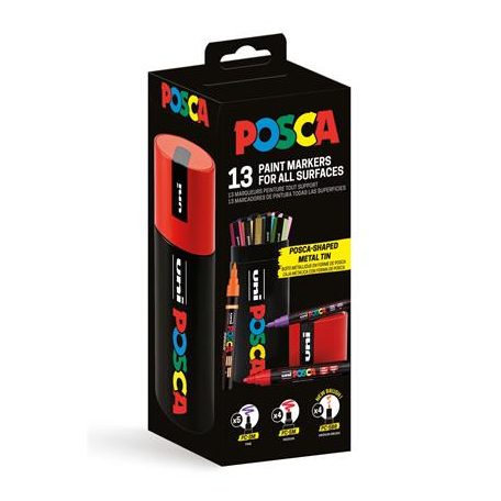 UNI Dekormarker készlet, Posca fém dobozos, UNI "Posca", 13 különböző szín