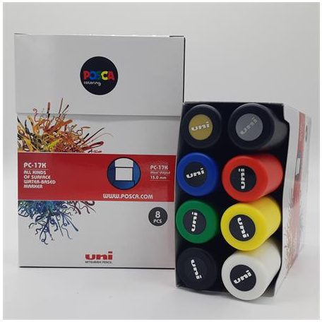 UNI Dekormarker készlet, 15 mm, vágott, UNI "Posca PC-17K, 8 különböző szín