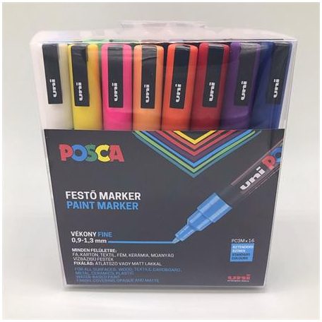 UNI Dekormarker készlet, 0,9-1,3 mm, UNI "Posca PC-3M", 16 különböző szín