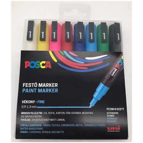 UNI Dekormarker készlet, 0,9-1,3 mm, UNI "Posca PC-3M", 8 különböző szín