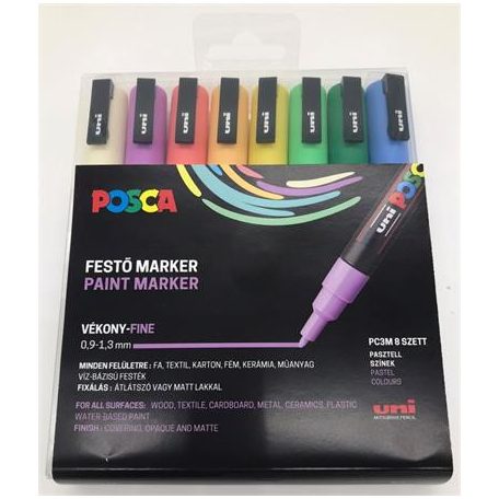 UNI Dekormarker készlet, 0,9-1,3 mm, UNI "Posca PC-3M", 8 különböző pasztell szín