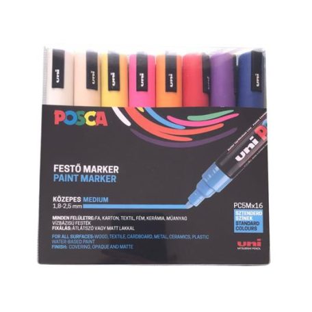 UNI Dekormarker készlet, 1,8-2,5 mm, UNI "Posca PC-5M", 16 különböző szín