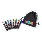 UNI Dekormarker készlet, 1,8-2,5 mm, UNI "Posca Pouch PC-5M", 8 különböző szín, tartóval