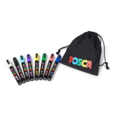   UNI Dekormarker készlet, 1,8-2,5 mm, UNI "Posca Pouch PC-5M", 8 különböző szín, tartóval